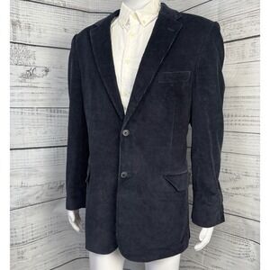Meeting Street 100% Cotton Corduroy Blazer Navy Blue Size 44L Two-Button Jacket